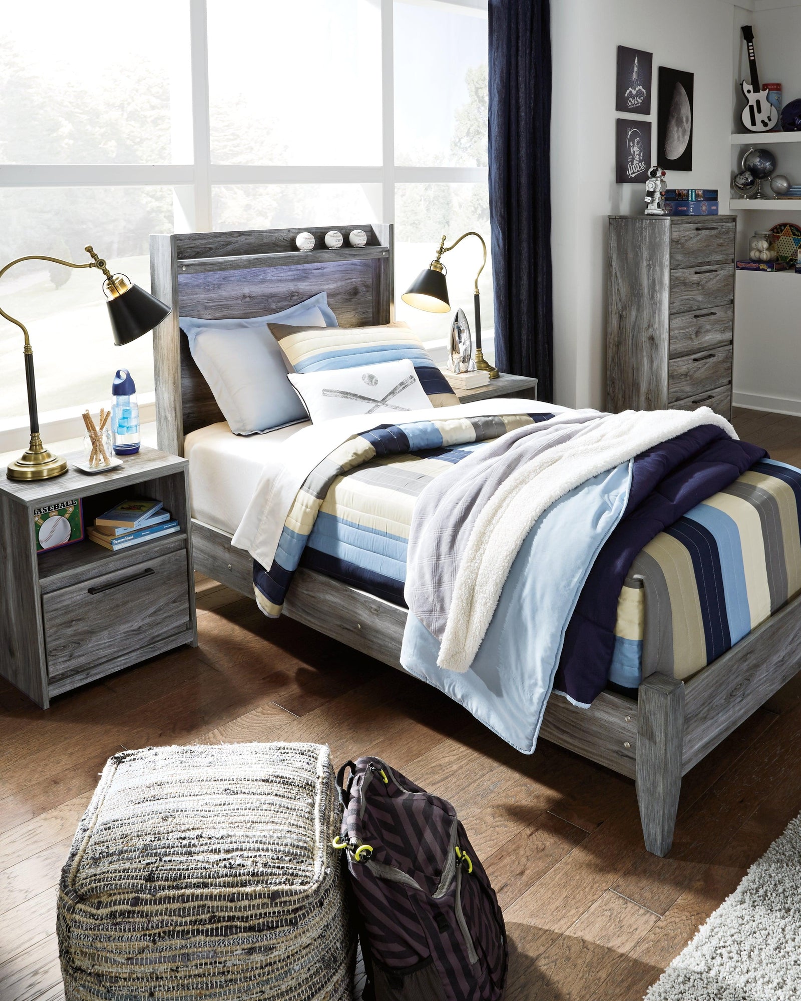 Baystorm Gray Twin Panel Bed - Ella Furniture