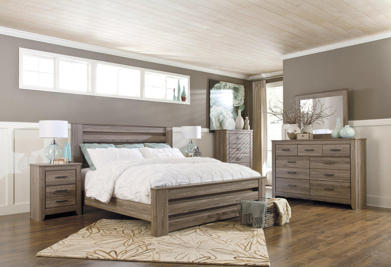 Zelen Warm Gray Queen Panel Bed - Ella Furniture