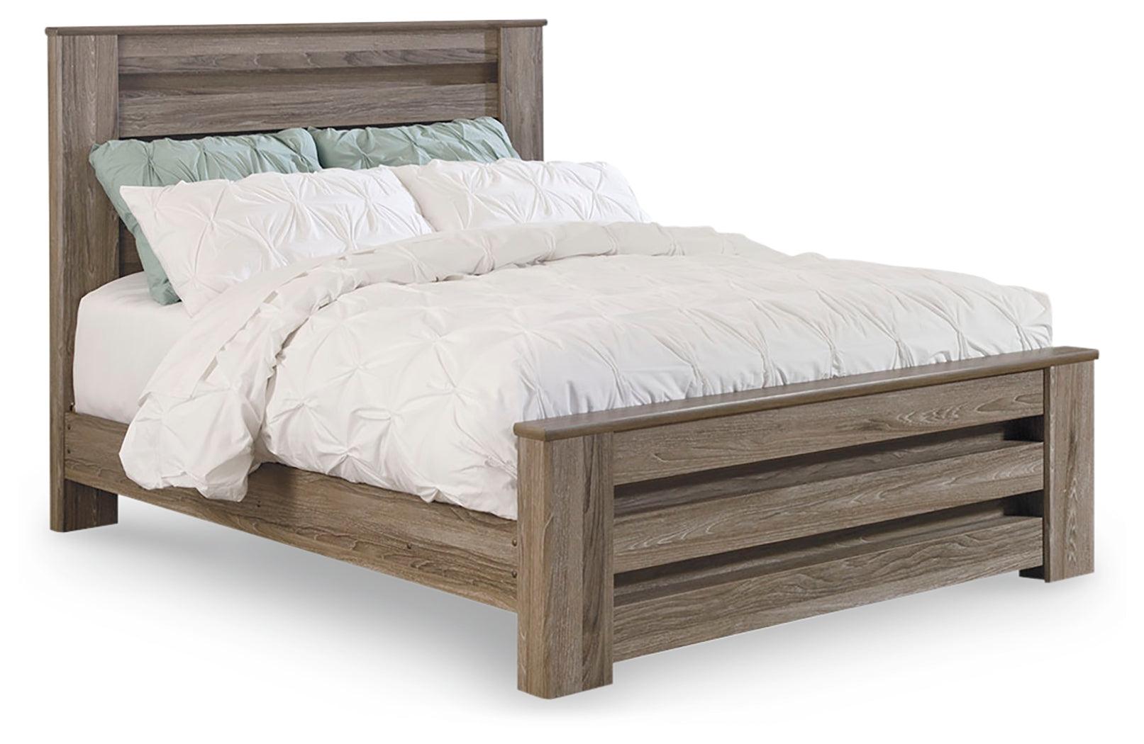 Zelen Warm Gray Queen Panel Bed - Ella Furniture