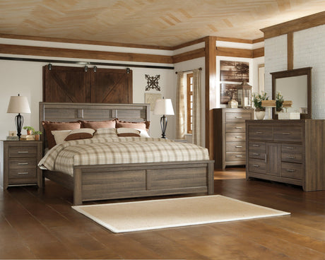 Juararo Dark Brown King Panel Bed - Ella Furniture
