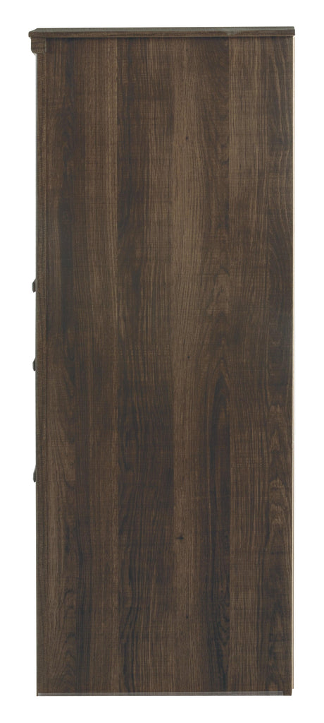 Back angle of Juararo Dark Brown Dresser showing solid build