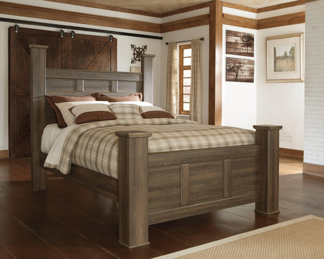 Juararo Dark Brown Queen Poster Bed - Ella Furniture