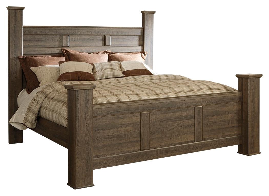 Juararo Dark Brown King Poster Bed - Ella Furniture