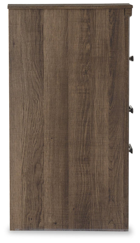 Side profile of Juararo dark brown vintage nightstand
