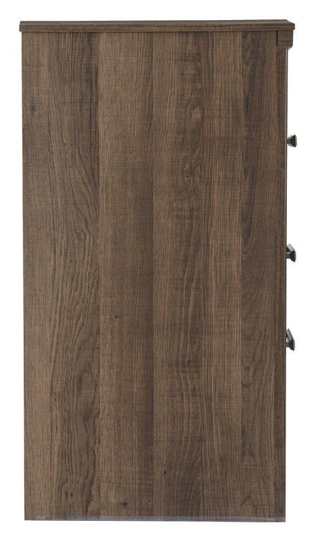 Juararo dark brown vintage-style nightstand with two drawers and open shelf