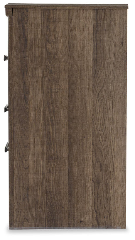 Top view of Juararo nightstand showing surface and drawer hardware