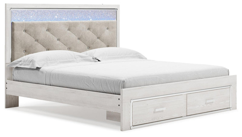 Altyra White King Upholstered Storage Bed - Ella Furniture