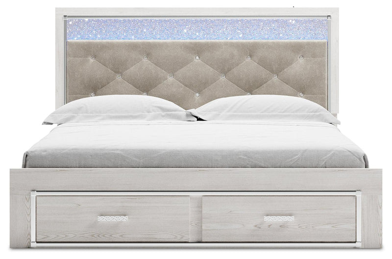 Altyra White King Upholstered Storage Bed - Ella Furniture