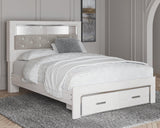 Altyra White Queen Upholstered Bookcase Bed With Storage - Ella Furniture