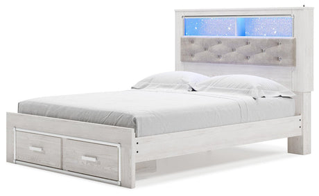 Altyra White Queen Upholstered Bookcase Bed With Storage - Ella Furniture