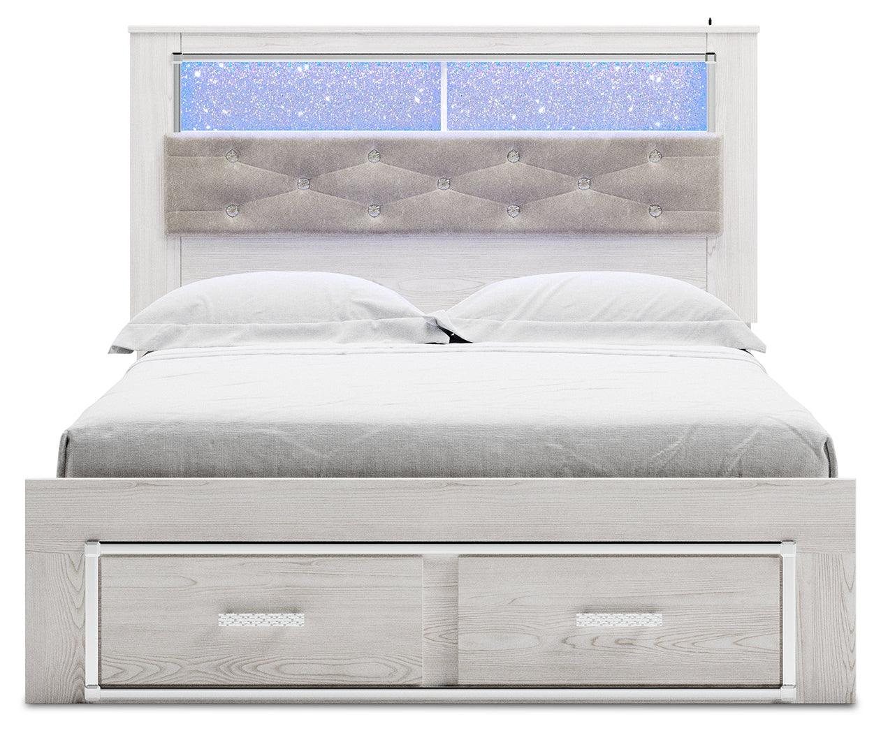 Altyra White Queen Upholstered Bookcase Bed With Storage - Ella Furniture
