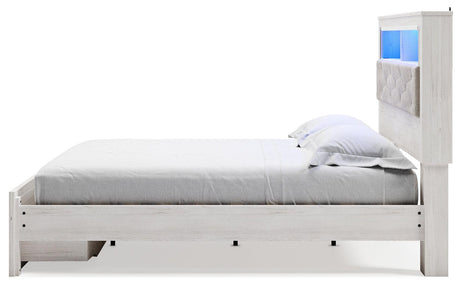 Altyra White King Upholstered Bookcase Bed With Storage - Ella Furniture