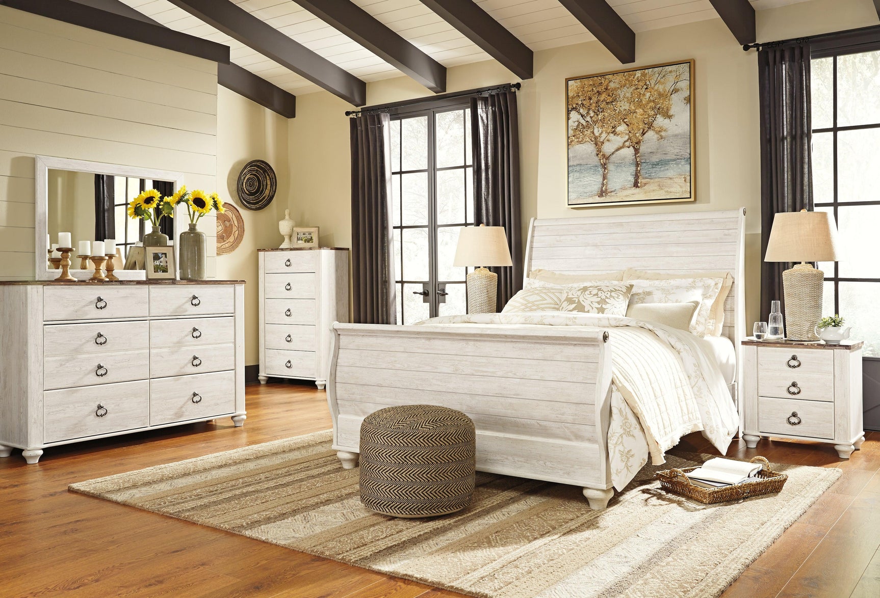 Willowton Whitewash Queen Sleigh Bed B267B4 - Ella Furniture