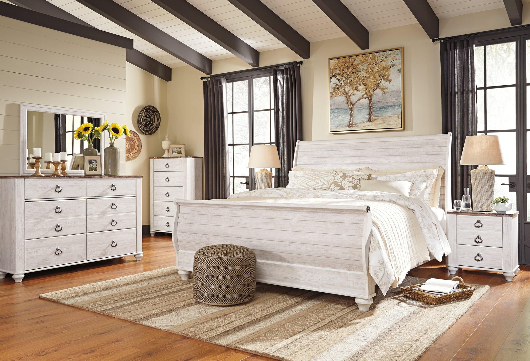 Willowton Whitewash King Sleigh Bed - Ella Furniture