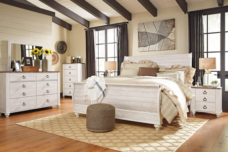 Willowton Whitewash King Sleigh Bed - Ella Furniture