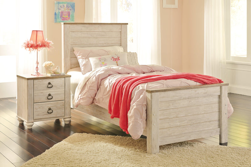 Willowton Whitewash Twin Panel Bed - Ella Furniture