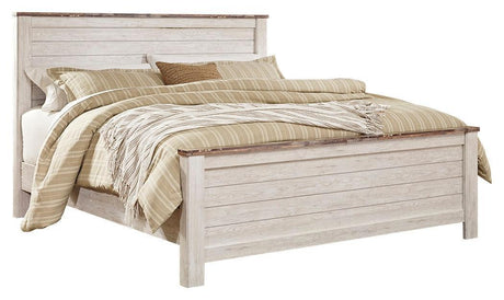 Willowton Whitewash King Panel Bed - Ella Furniture