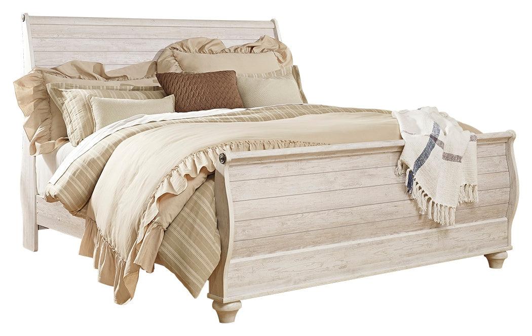 Willowton Whitewash King Sleigh Bed - Ella Furniture