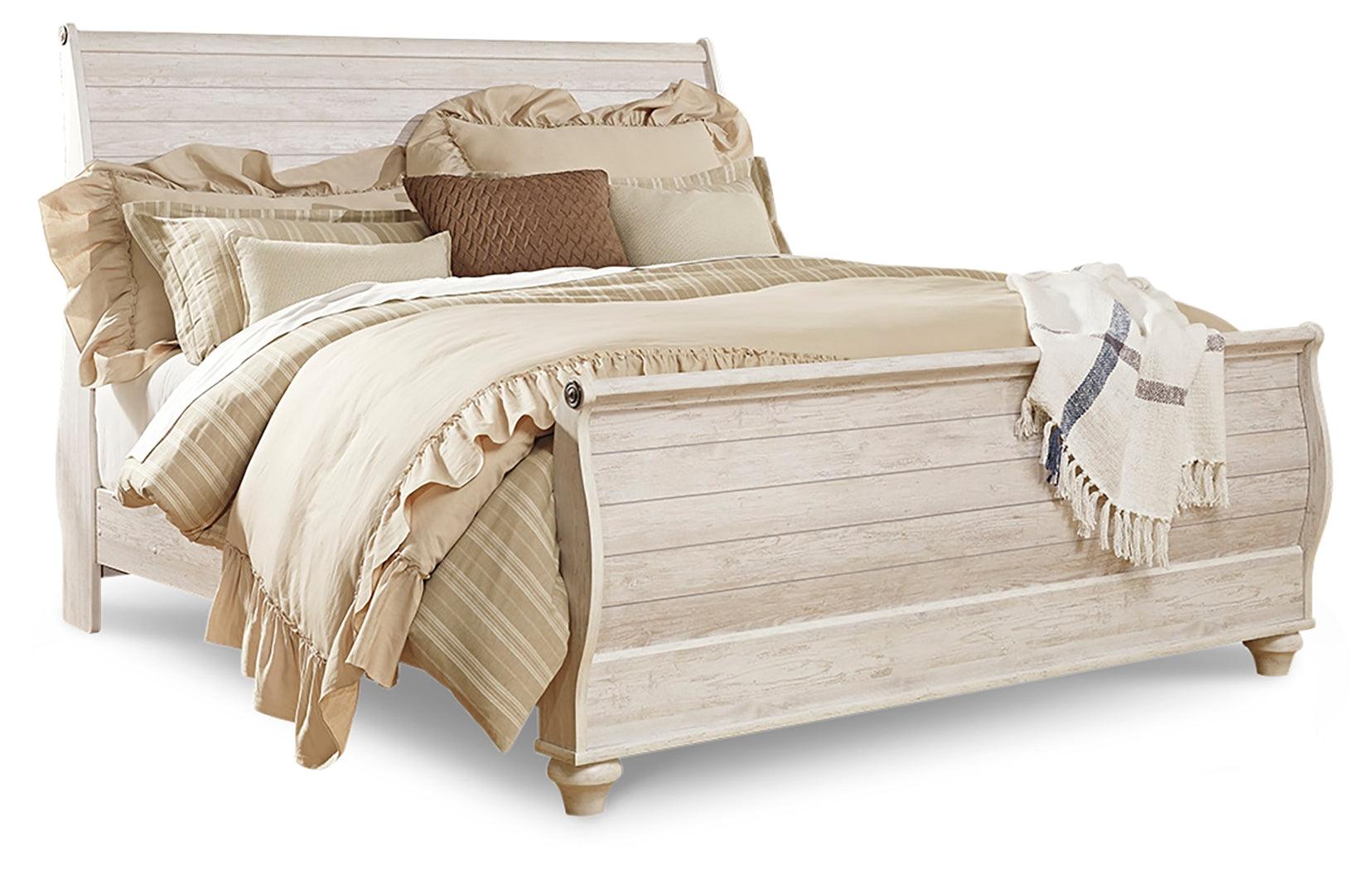 Willowton Whitewash King Sleigh Bed - Ella Furniture