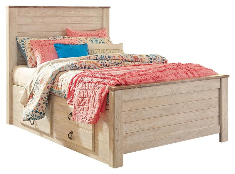 Willowton Whitewash Full Panel Bed With 2 Storage Drawers - Ella Furniture