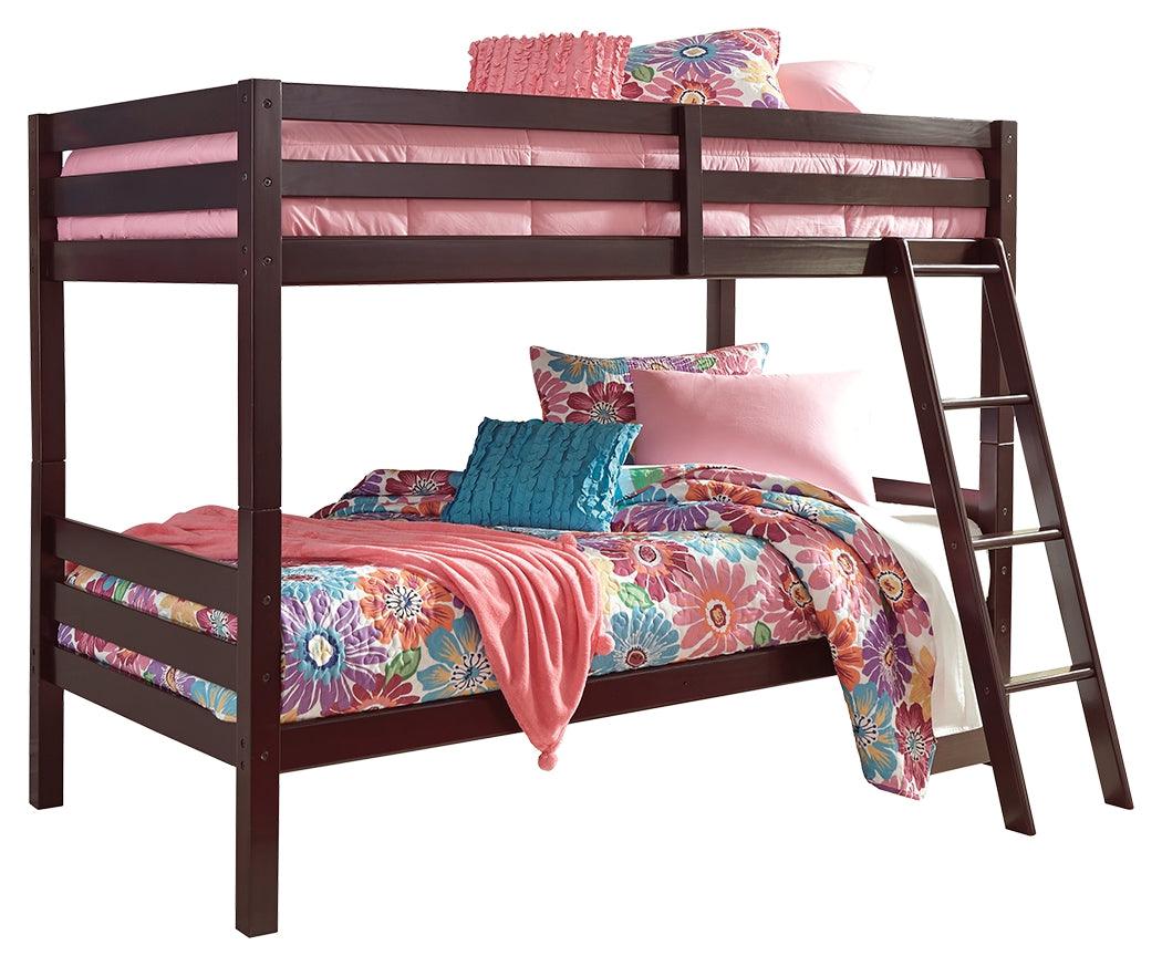 Halanton Dark Brown Twin Over Twin Bunk Bed With Ladder - Ella Furniture