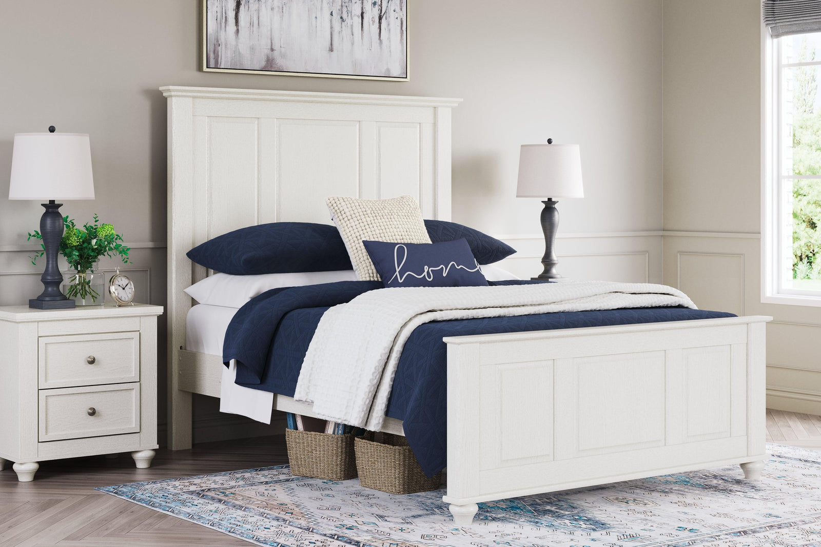 Grantoni White Queen Panel Bed - Ella Furniture