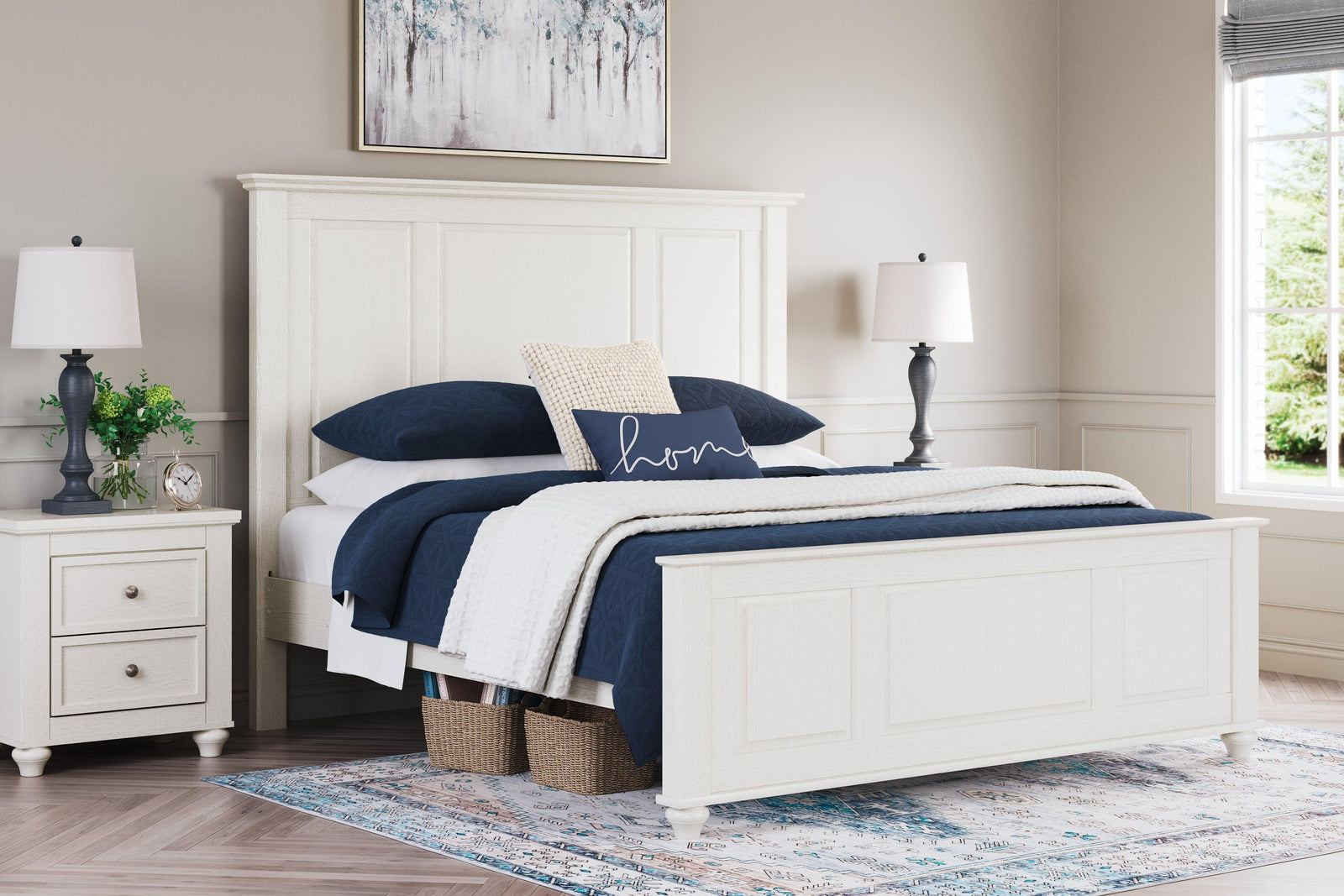 Grantoni White King Panel Bed - Ella Furniture