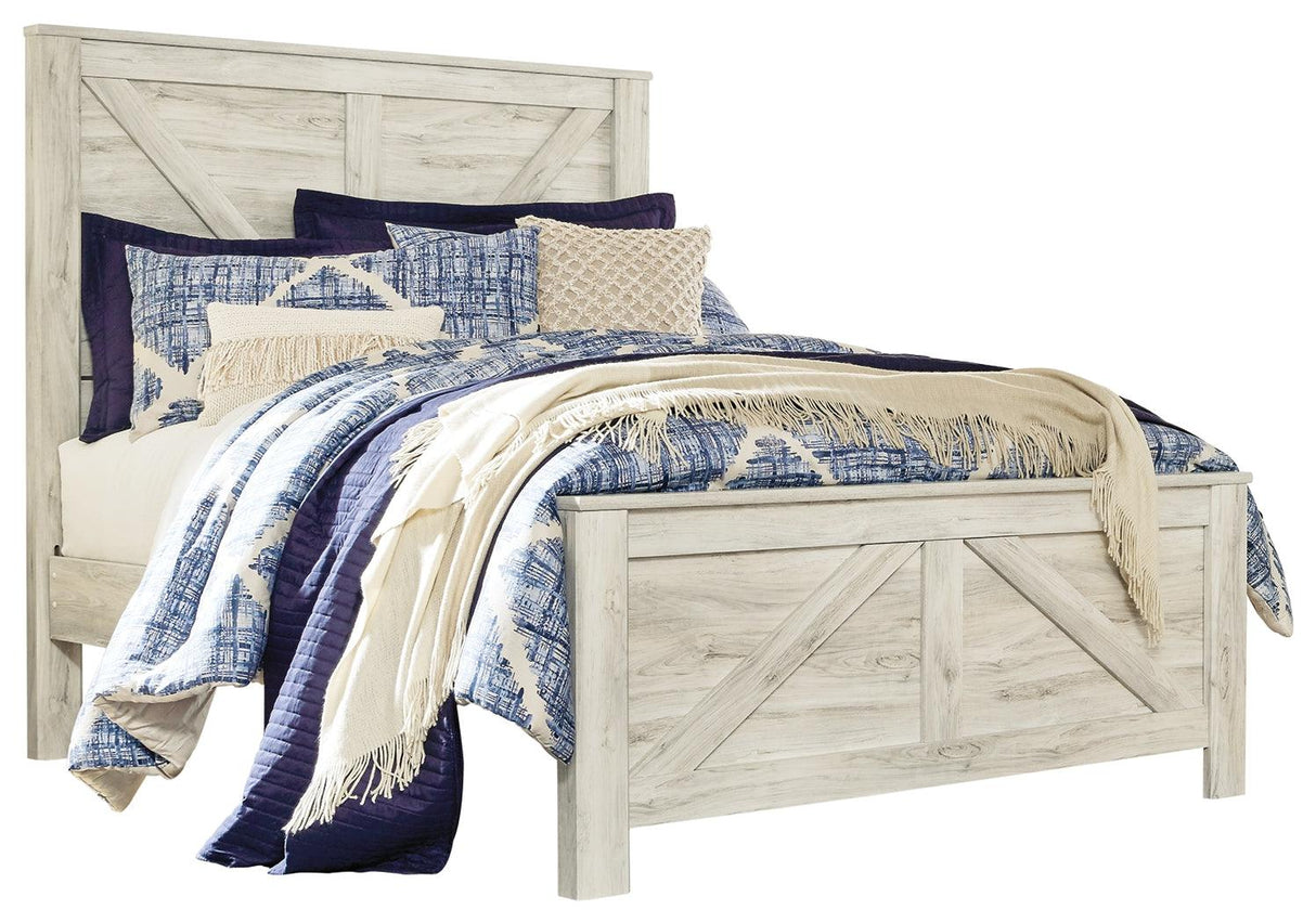 Bellaby Whitewash Queen Crossbuck Panel Bed - Ella Furniture