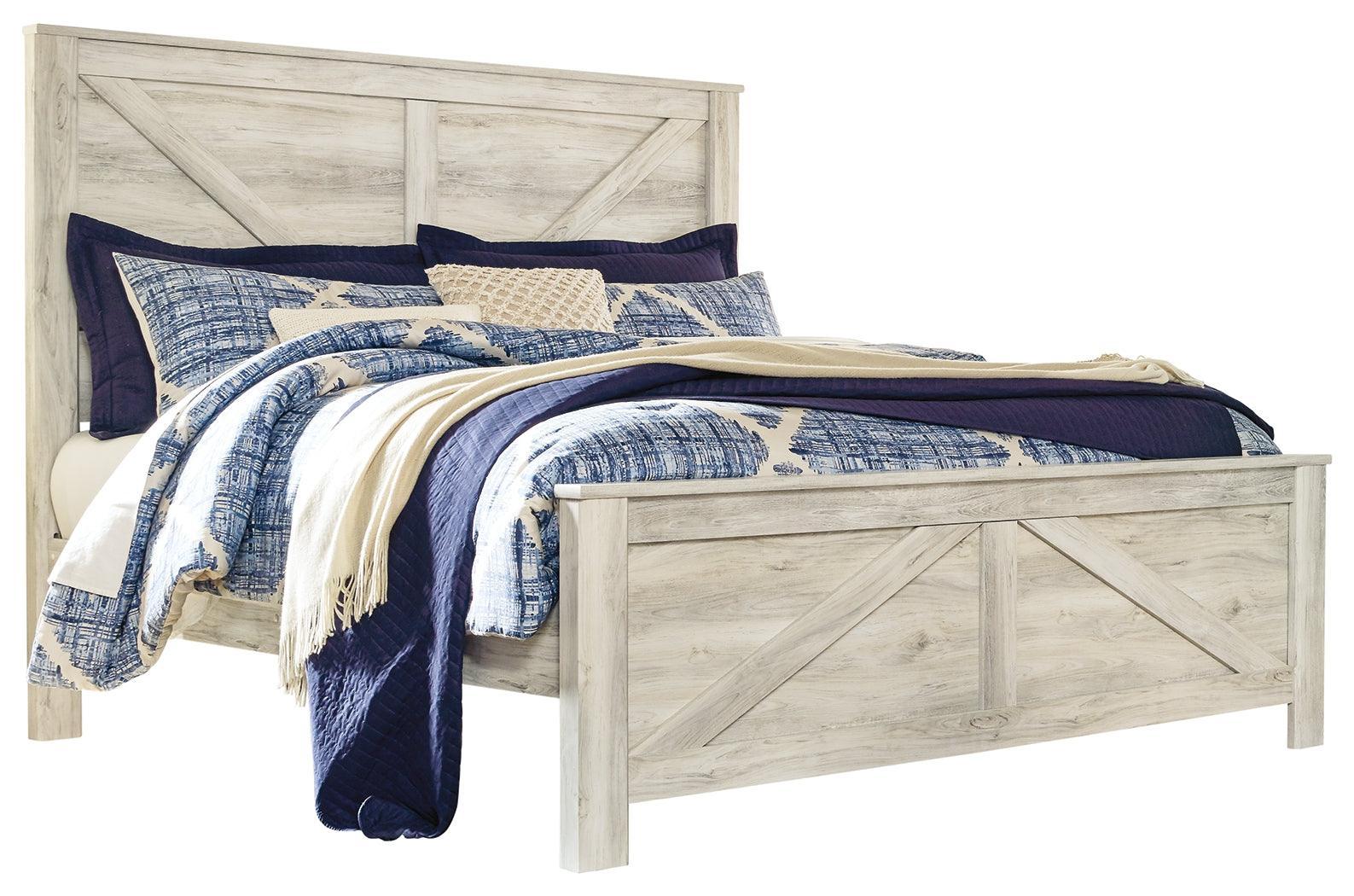 Bellaby Whitewash King Crossbuck Panel Bed - Ella Furniture