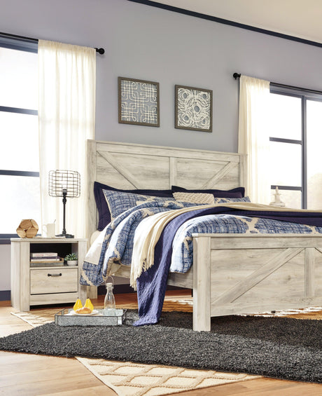 Bellaby Whitewash King Crossbuck Panel Bed - Ella Furniture