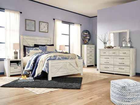 Bellaby Whitewash Queen Crossbuck Panel Bed - Ella Furniture