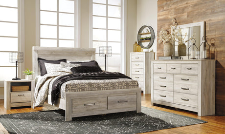 Bellaby Whitewash Queen Platform Bed With 2 Storage Drawers - Ella Furniture
