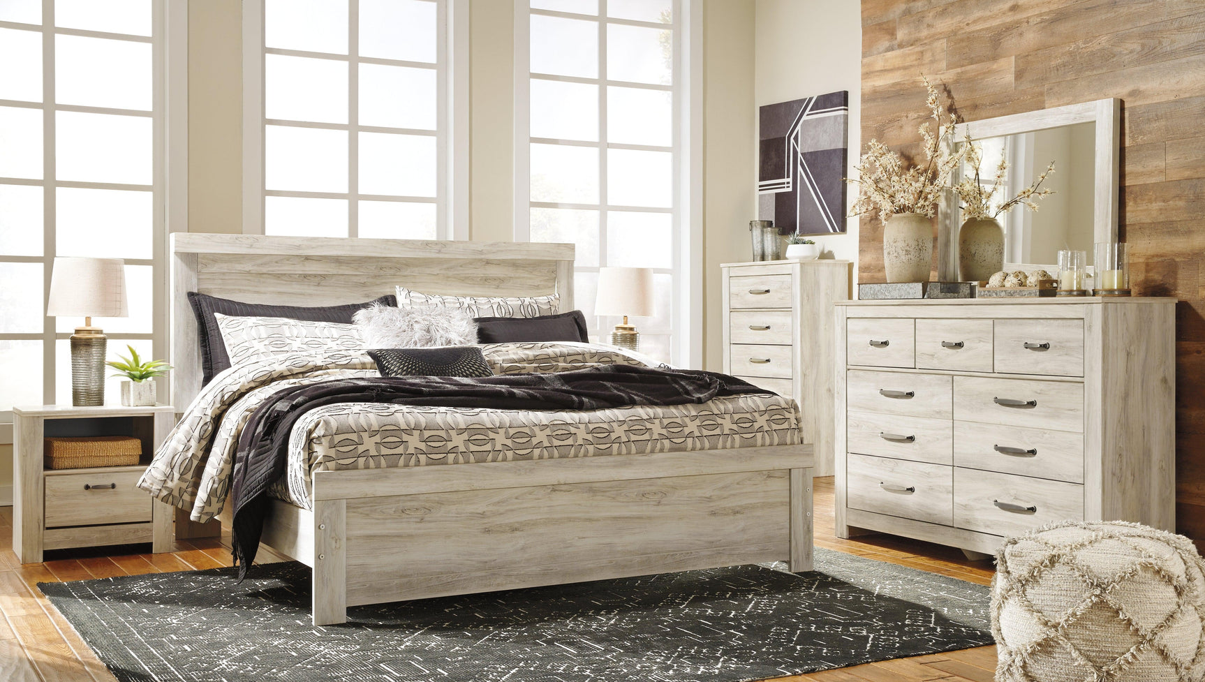 Bellaby Whitewash King Panel Bed - Ella Furniture