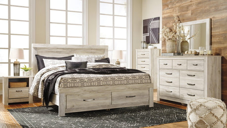 Bellaby Whitewash King Platform Bed With 2 Storage Drawers - Ella Furniture