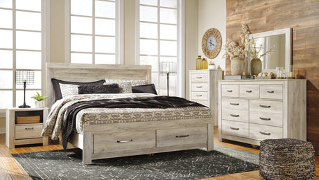 Bellaby Whitewash King Platform Bed With 2 Storage Drawers - Ella Furniture