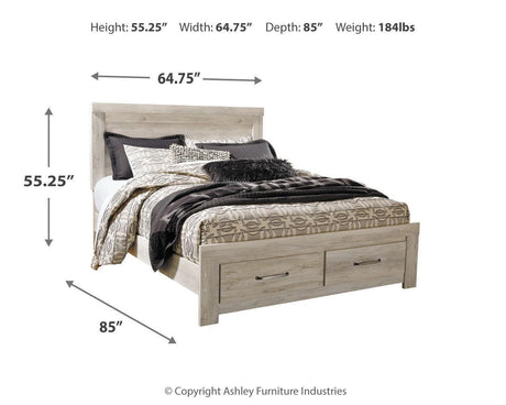 Bellaby Whitewash Queen Platform Bed With 2 Storage Drawers - Ella Furniture