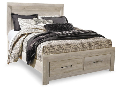 Bellaby Whitewash Queen Platform Bed With 2 Storage Drawers - Ella Furniture