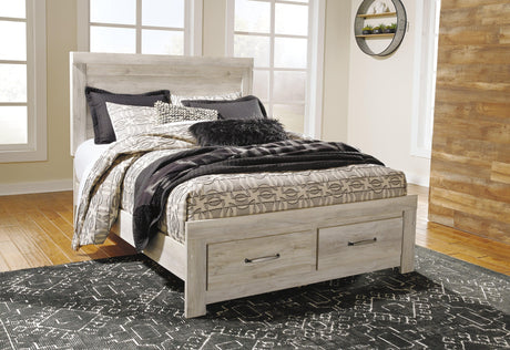 Bellaby Whitewash Queen Platform Bed With 2 Storage Drawers - Ella Furniture