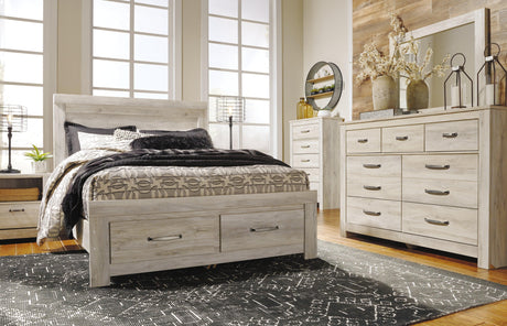 Bellaby Whitewash Queen Platform Bed With 2 Storage Drawers - Ella Furniture