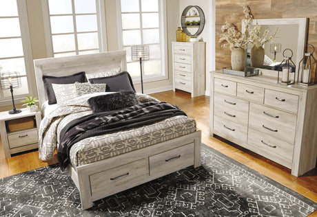 Bellaby Whitewash Queen Platform Bed With 2 Storage Drawers - Ella Furniture