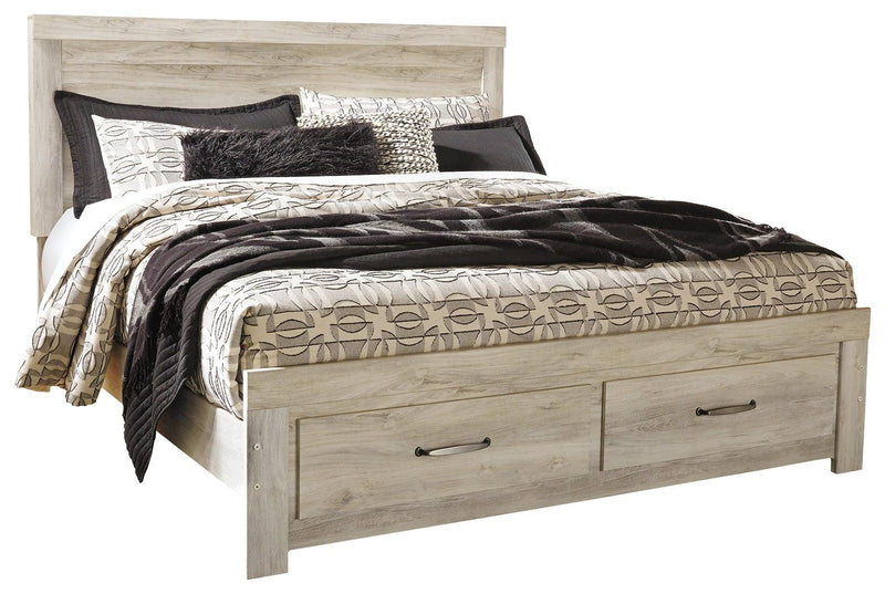 Bellaby Whitewash King Platform Bed With 2 Storage Drawers - Ella Furniture