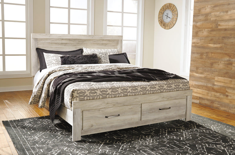 Bellaby Whitewash King Platform Bed With 2 Storage Drawers - Ella Furniture