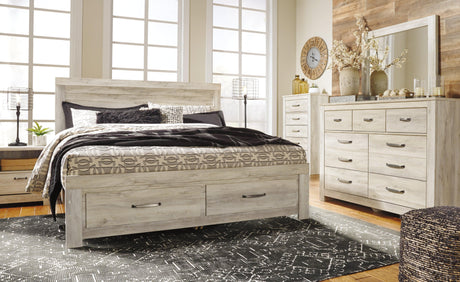 Bellaby Whitewash King Platform Bed With 2 Storage Drawers - Ella Furniture