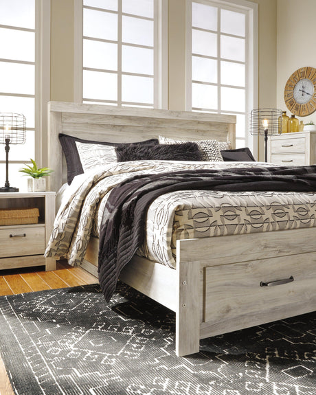 Bellaby Whitewash King Platform Bed With 2 Storage Drawers - Ella Furniture