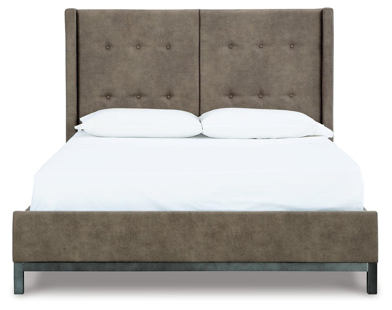Wittland Brown Queen Upholstered Panel Bed - Ella Furniture
