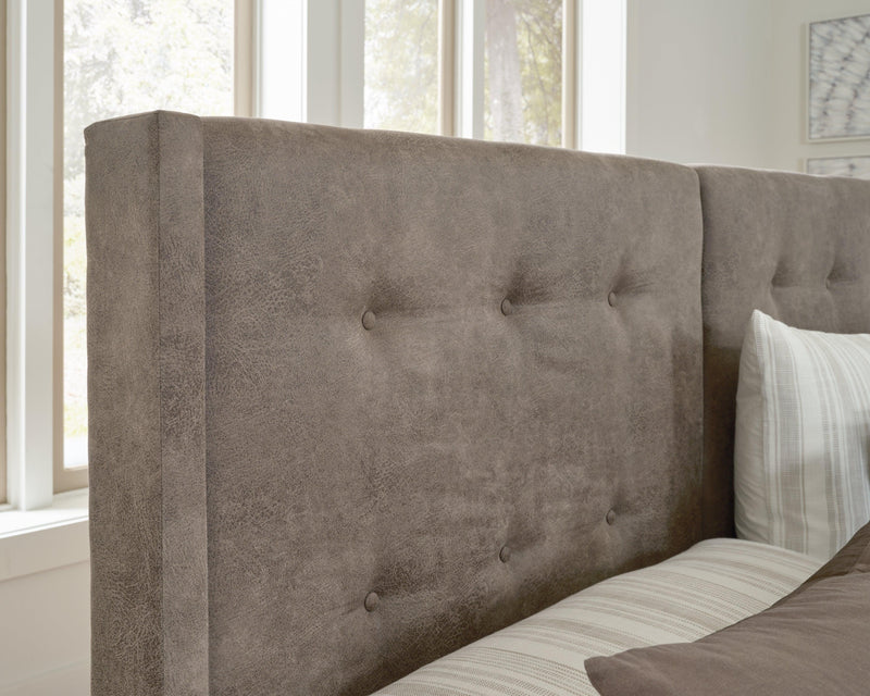 Wittland Brown King Upholstered Panel Bed - Ella Furniture