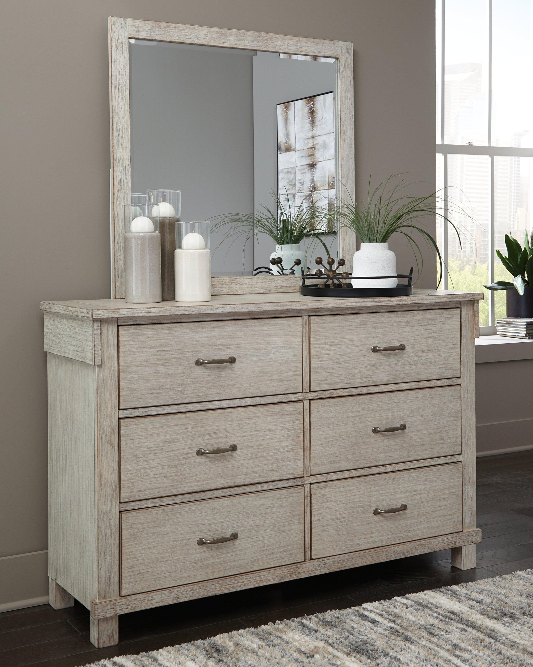 Hollentown Whitewash Dresser And Mirror - Ella Furniture