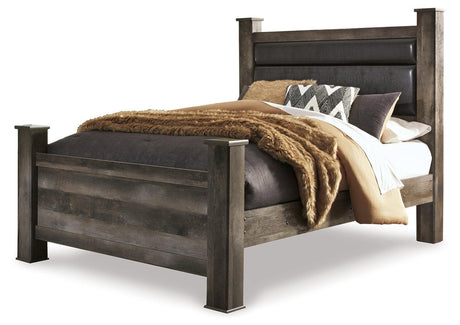 Wynnlow Gray Queen Upholstered Poster Bed - Ella Furniture