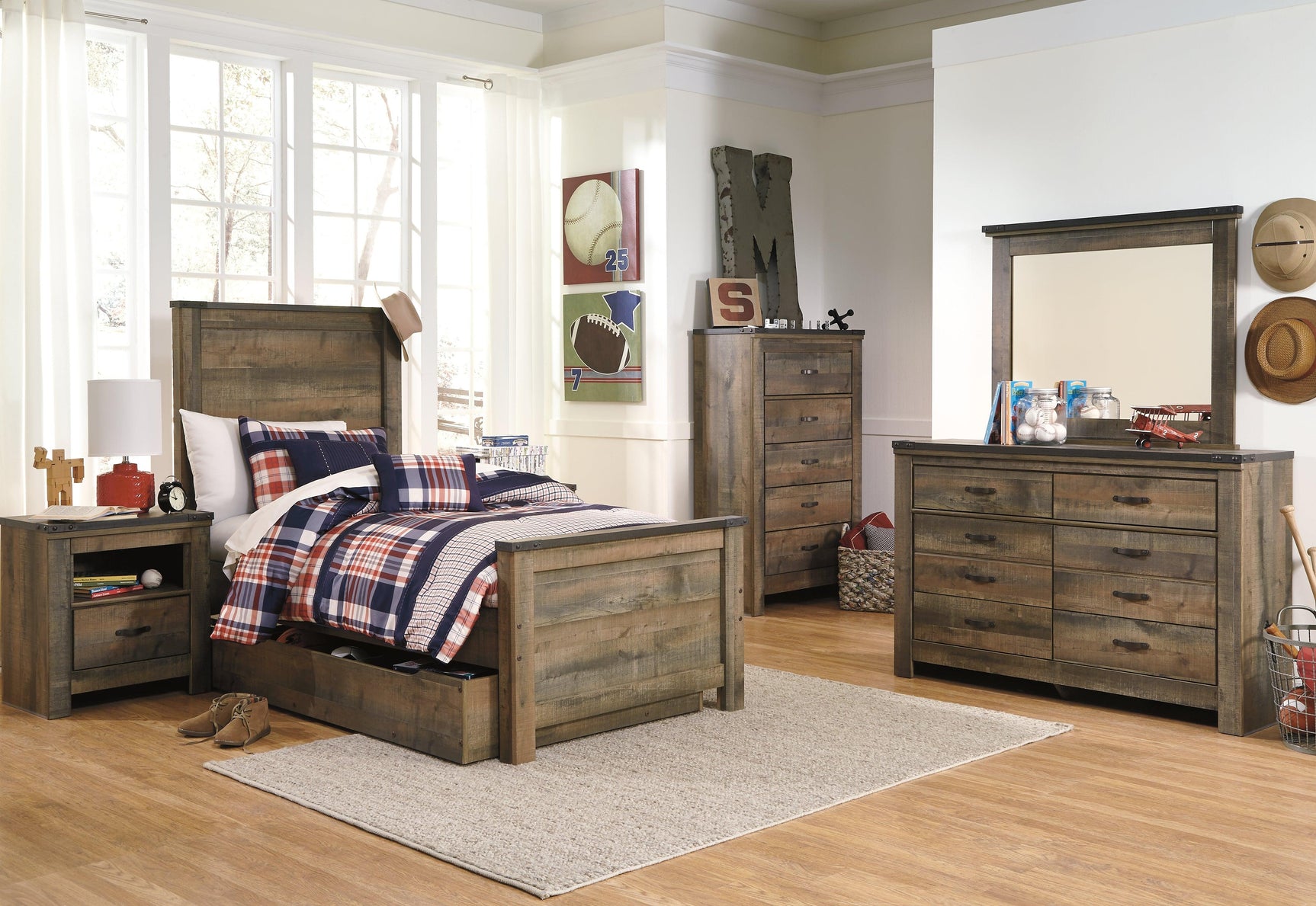 Trinell Brown Twin Panel Bed With 1 Large Storage Drawer - Ella Furniture