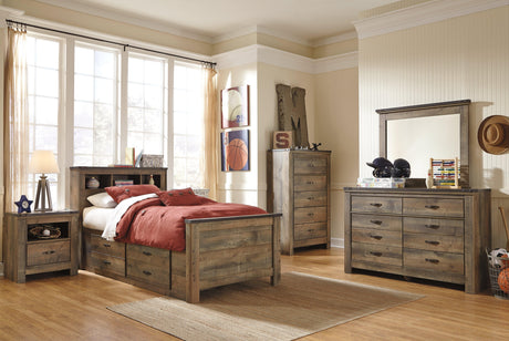 Trinell Brown Twin Bookcase Bed With 2 Storage Drawers - Ella Furniture
